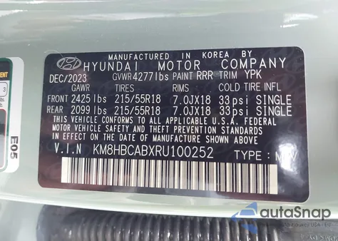 2024 Hyundai Kona Sel z USA, uszkodzony, nr VIN KM8HBCABXRU100252